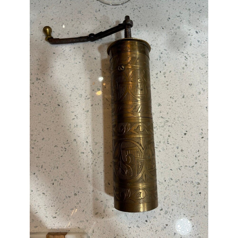 Antique Vintage Brass Turkish Ottoman Coffee Spice Grinder Trench Art Rare